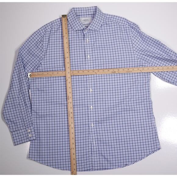 Charles Tyrwhitt Non Iron Slim Fit Blue Checkered Dress Shirt (44) 17.5-34 - Picture 4 of 7